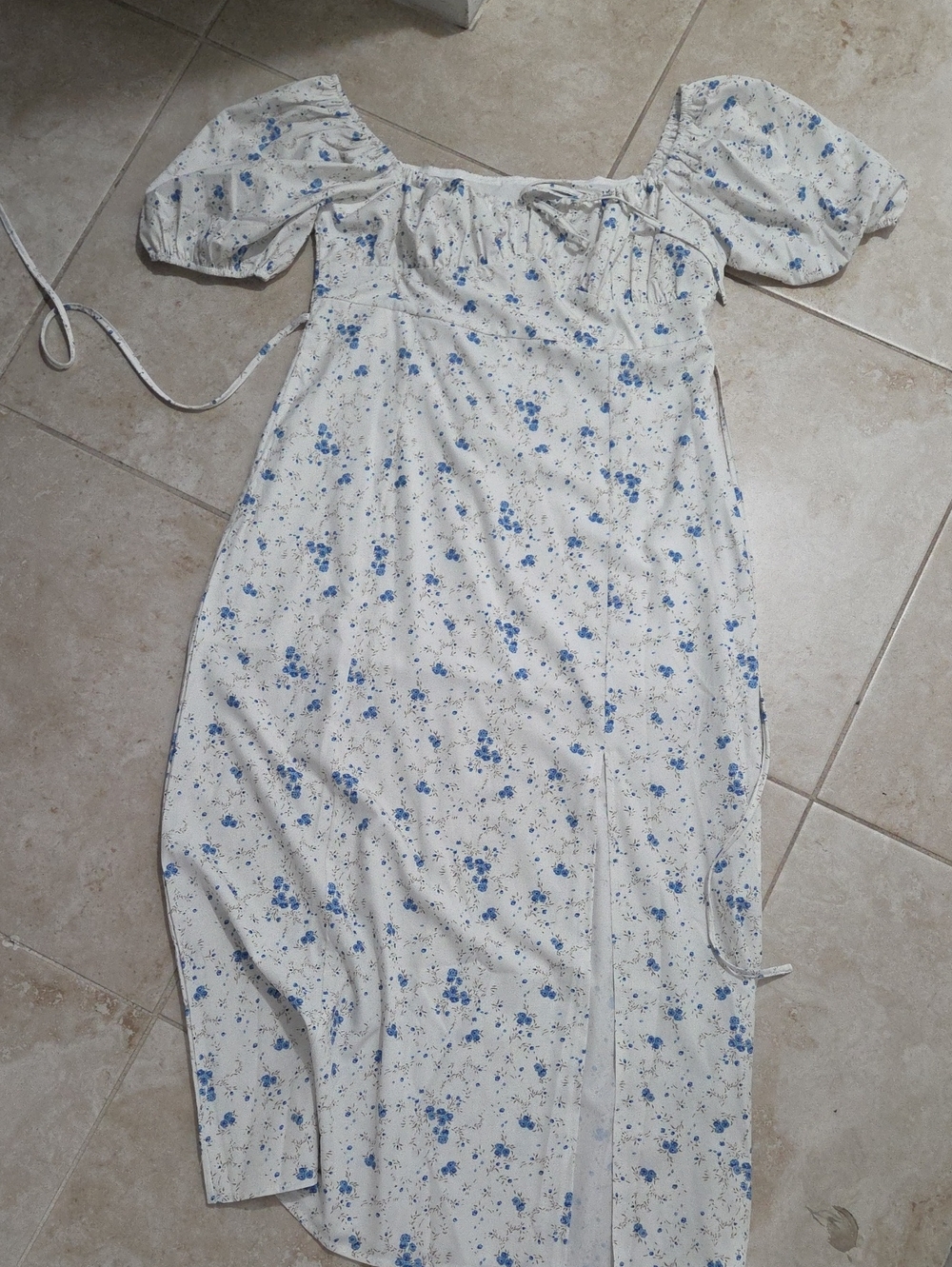 SHEIN White Midi Dress with Blue Floral Print